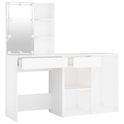 vidaXL LED Dressing Table With Cabinet | White | Engineered wood, acrylic