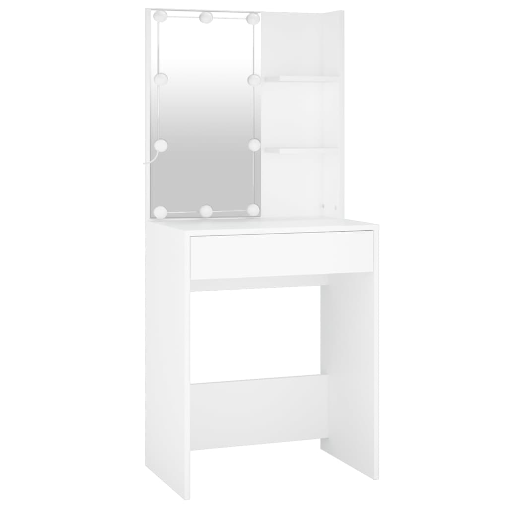 vidaXL LED Dressing Table With Cabinet | White | Engineered wood, acrylic