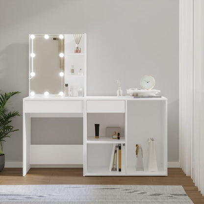 vidaXL LED Dressing Table With Cabinet | White | Engineered wood, acrylic