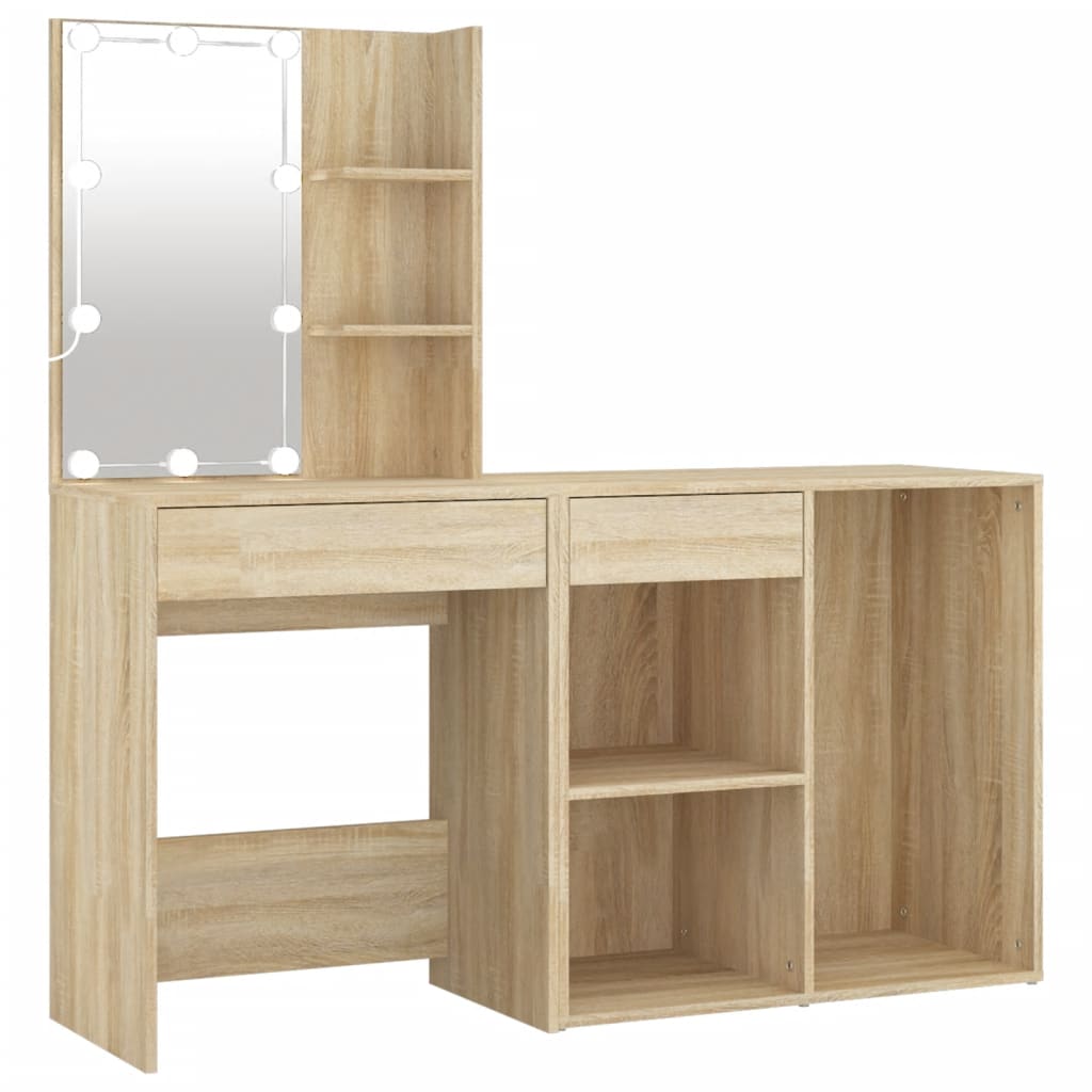 vidaXL LED Dressing Table With Cabinet | Sonoma oak | Engineered wood, acrylic