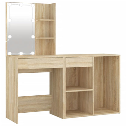 vidaXL LED Dressing Table With Cabinet | Sonoma oak | Engineered wood, acrylic