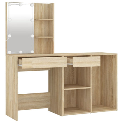 vidaXL LED Dressing Table With Cabinet | Sonoma oak | Engineered wood, acrylic