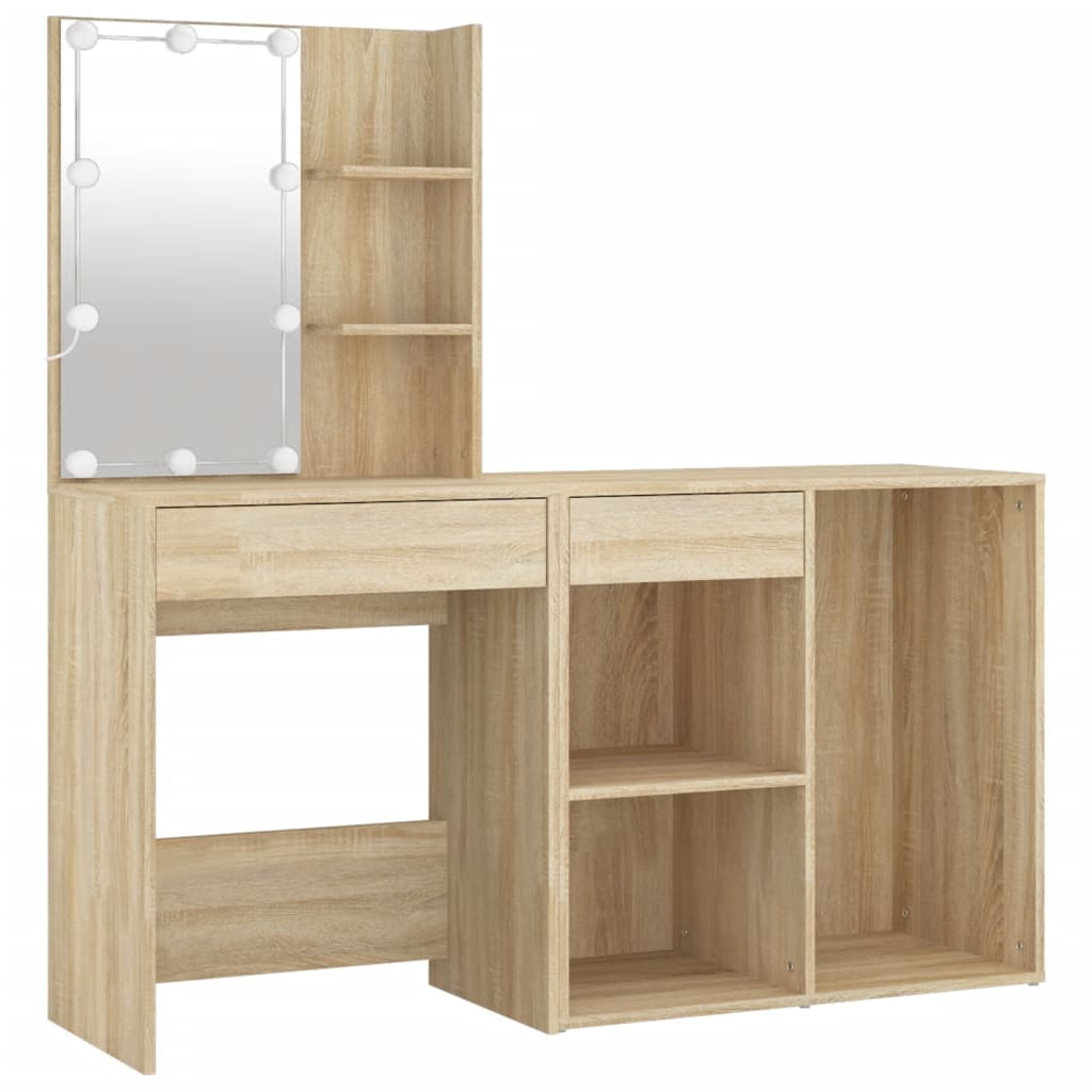 vidaXL LED Dressing Table With Cabinet | Sonoma oak | Engineered wood, acrylic