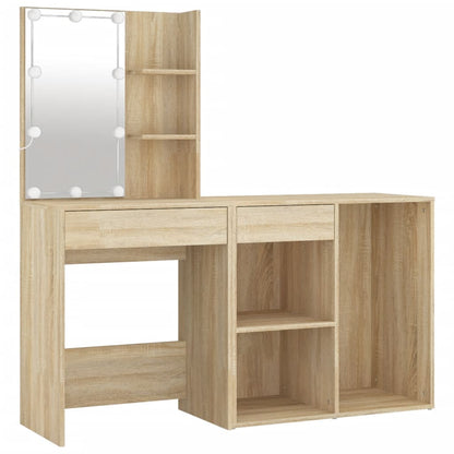 vidaXL LED Dressing Table With Cabinet | Sonoma oak | Engineered wood, acrylic