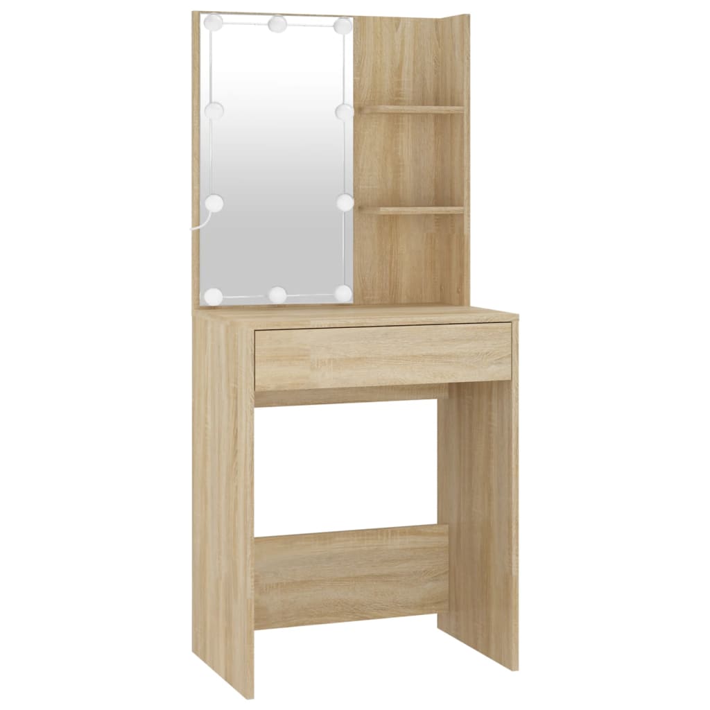 vidaXL LED Dressing Table With Cabinet | Sonoma oak | Engineered wood, acrylic