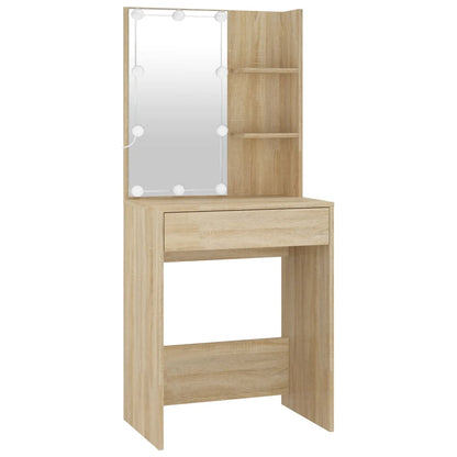 vidaXL LED Dressing Table With Cabinet | Sonoma oak | Engineered wood, acrylic