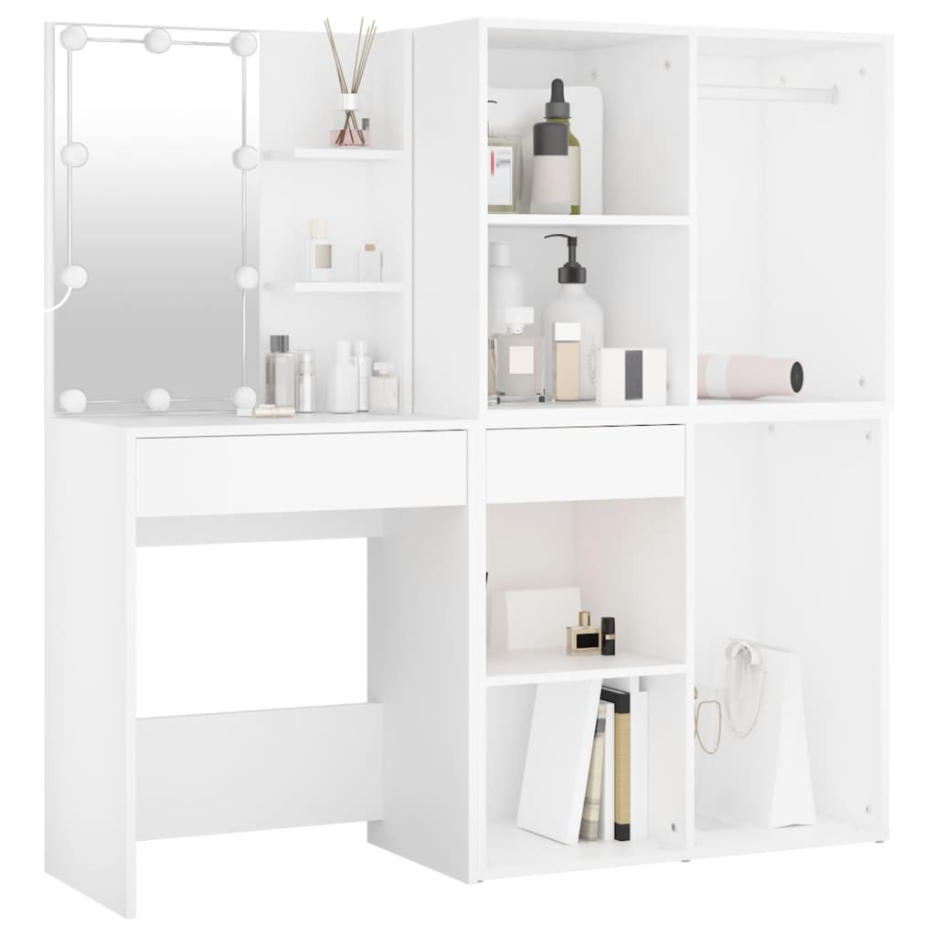 vidaXL LED Dressing Table With Cabinet | White | Engineered wood, acrylic
