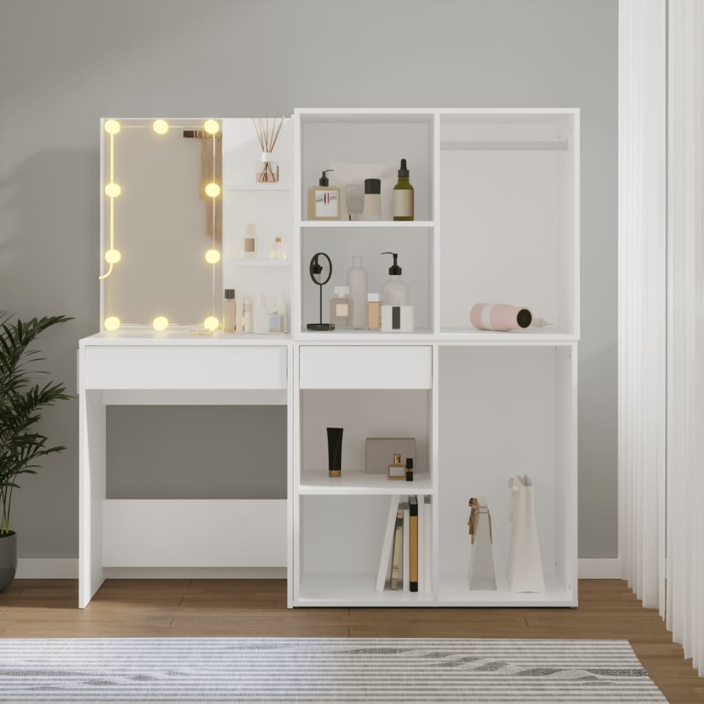 vidaXL LED Dressing Table With Cabinet | White | Engineered wood, acrylic