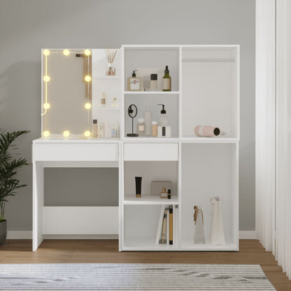 vidaXL LED Dressing Table With Cabinet | White | Engineered wood, acrylic