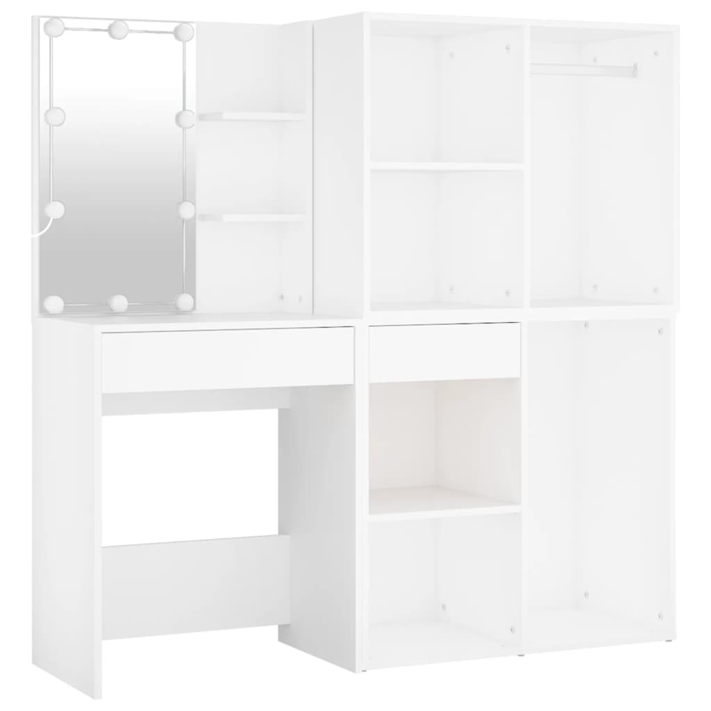 vidaXL LED Dressing Table With Cabinet | White | Engineered wood, acrylic