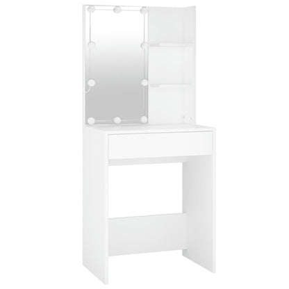 vidaXL LED Dressing Table With Cabinet | White | Engineered wood, acrylic
