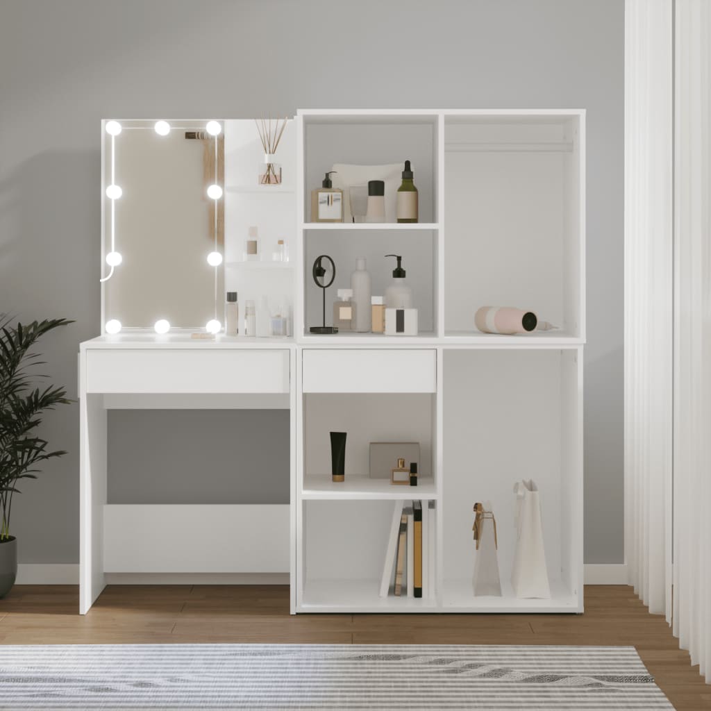 vidaXL LED Dressing Table With Cabinet | White | Engineered wood, acrylic