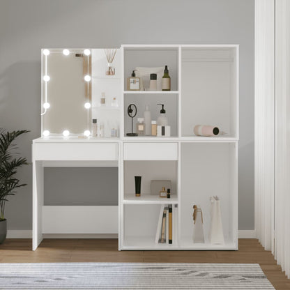 vidaXL LED Dressing Table With Cabinet | White | Engineered wood, acrylic