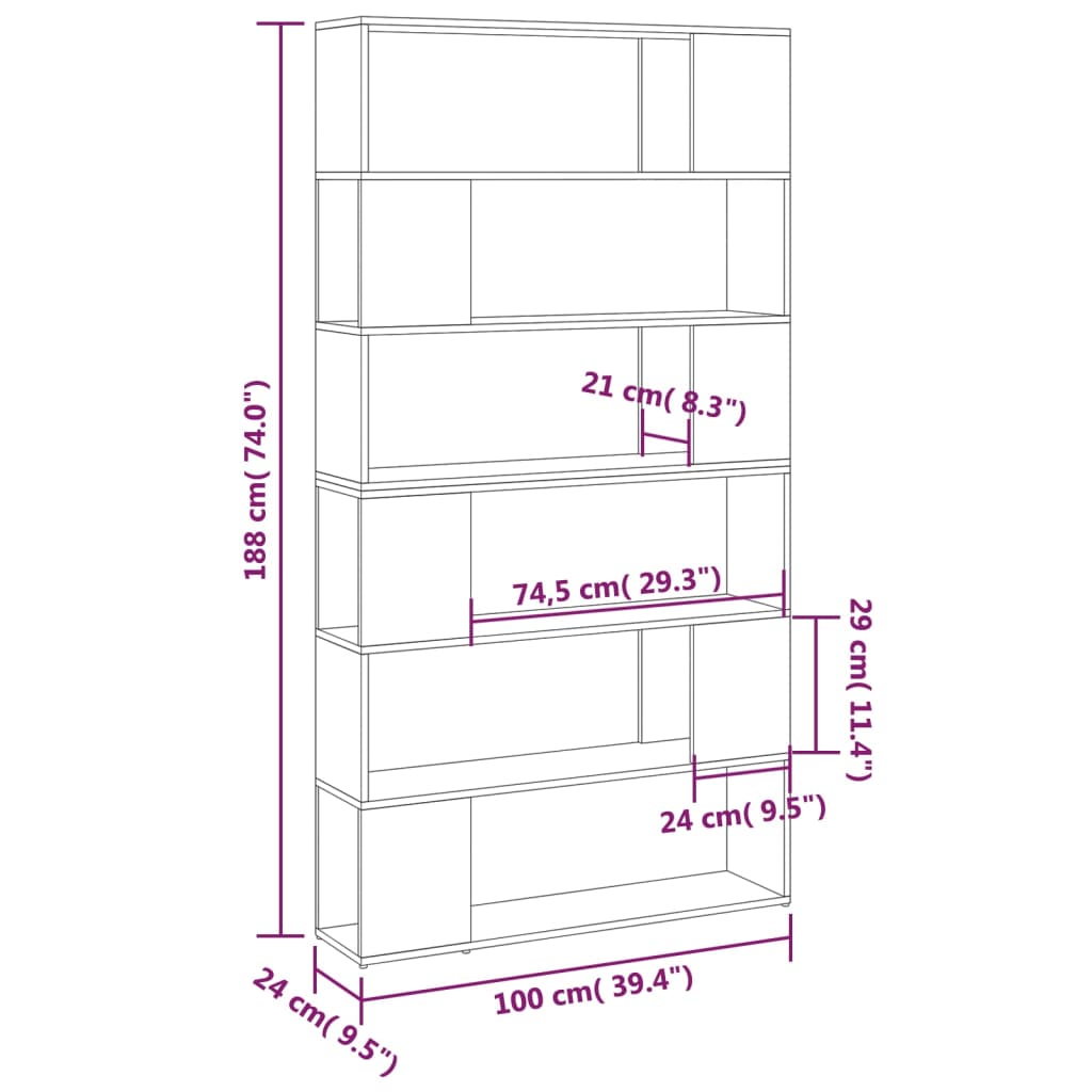 vidaXL Book Cabinet Room Divider Sonoma Oak 100x24x188 cm