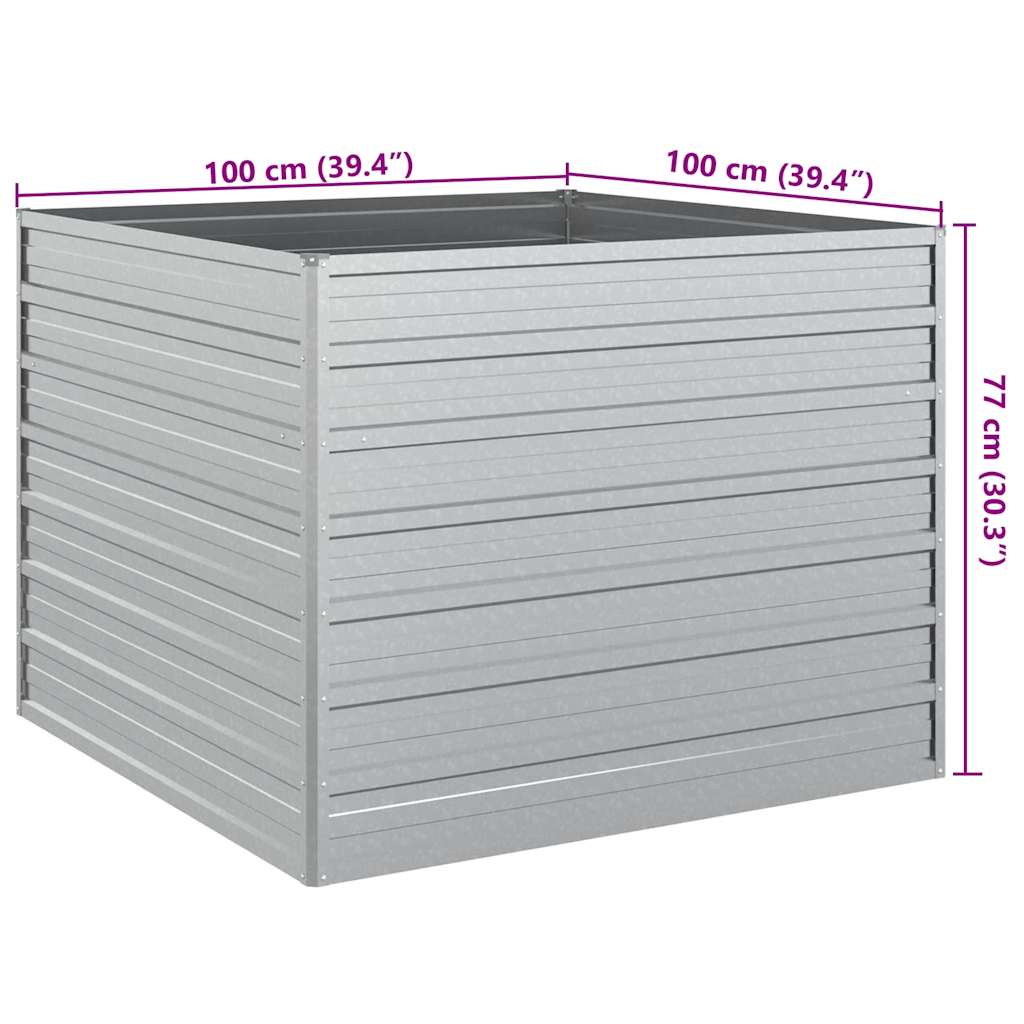vidaXL Garden Raised Bed 100x100x77 cm Galvanized Steel Silver