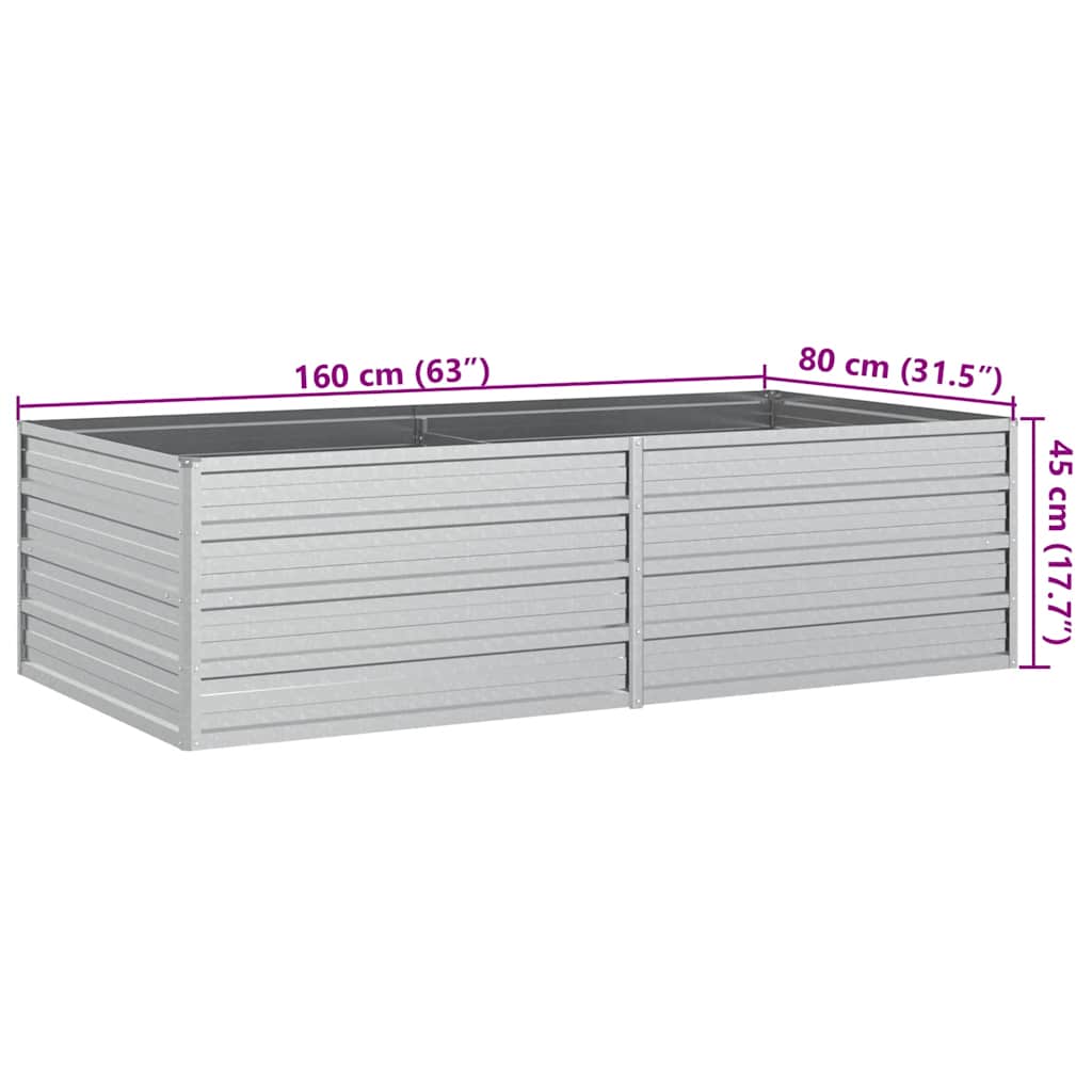 vidaXL Garden Raised Bed 160x80x45 cm Galvanized Steel Silver
