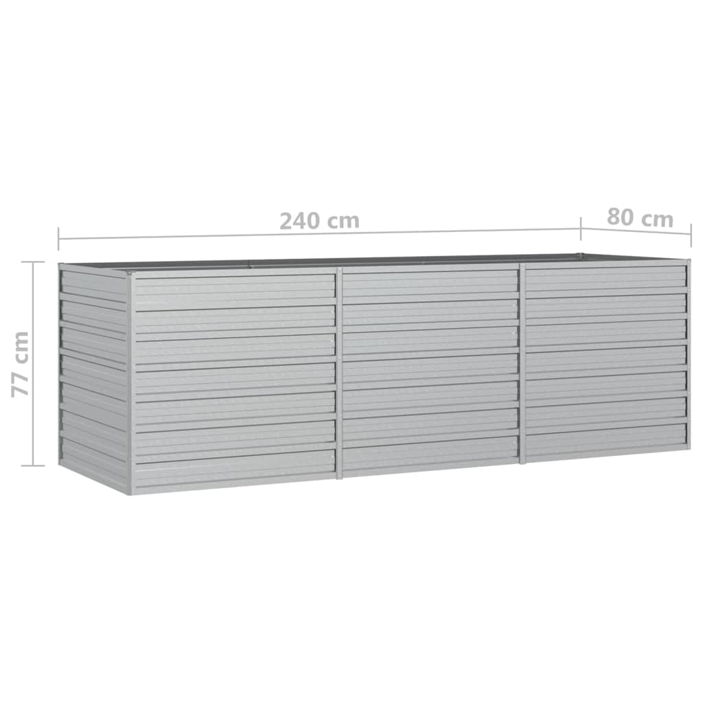 vidaXL Garden Raised Bed 240x80x77 cm Galvanized Steel Silver