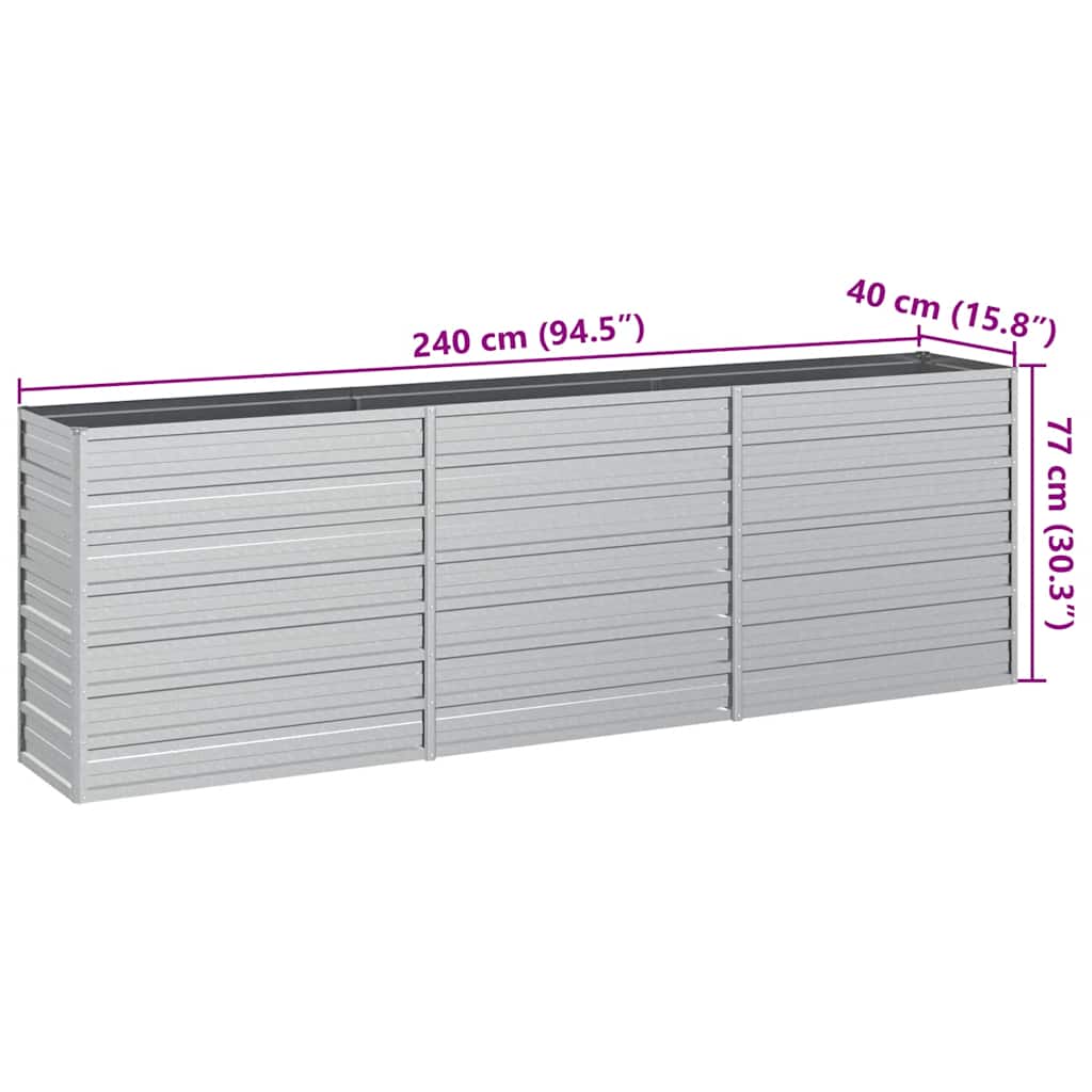 vidaXL Garden Raised Bed 240x40x77 cm Galvanized Steel Silver