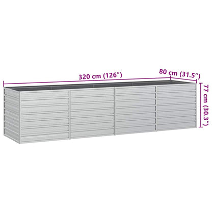 vidaXL Garden Raised Bed 320x80x77 cm Galvanized Steel Silver