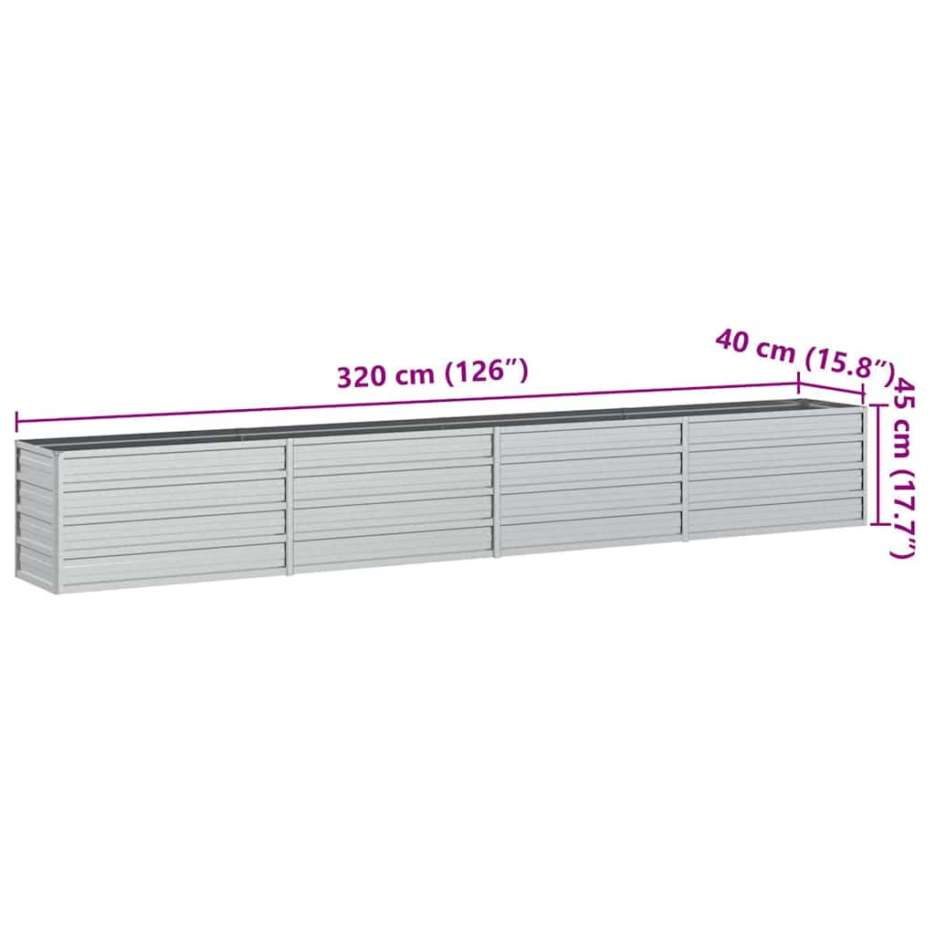 vidaXL Garden Raised Bed 320x40x45 cm Galvanized Steel Silver