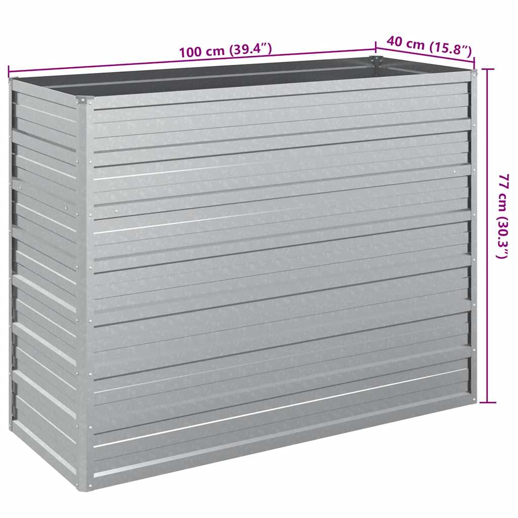 vidaXL Garden Raised Bed 100x40x77 cm Galvanized Steel Silver