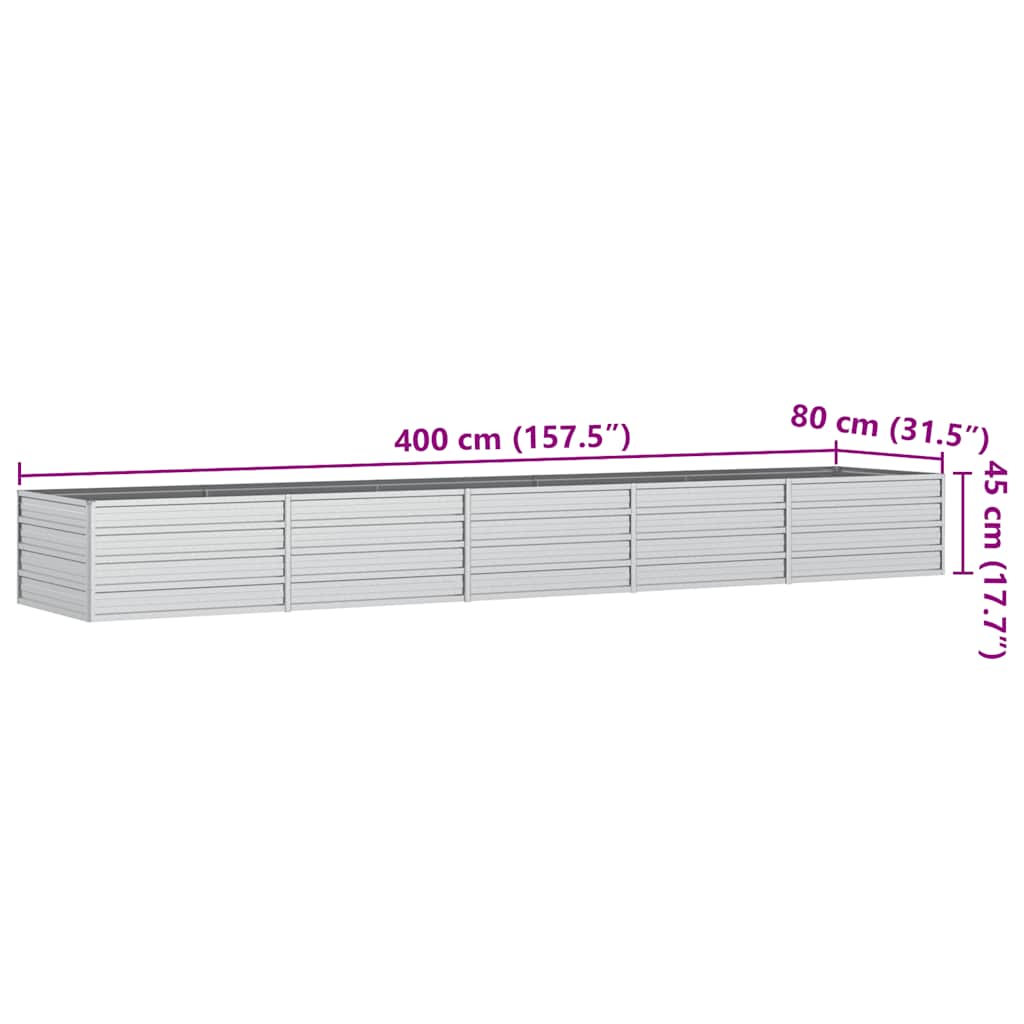 vidaXL Garden Raised Bed 400x80x45 cm Galvanized Steel Silver