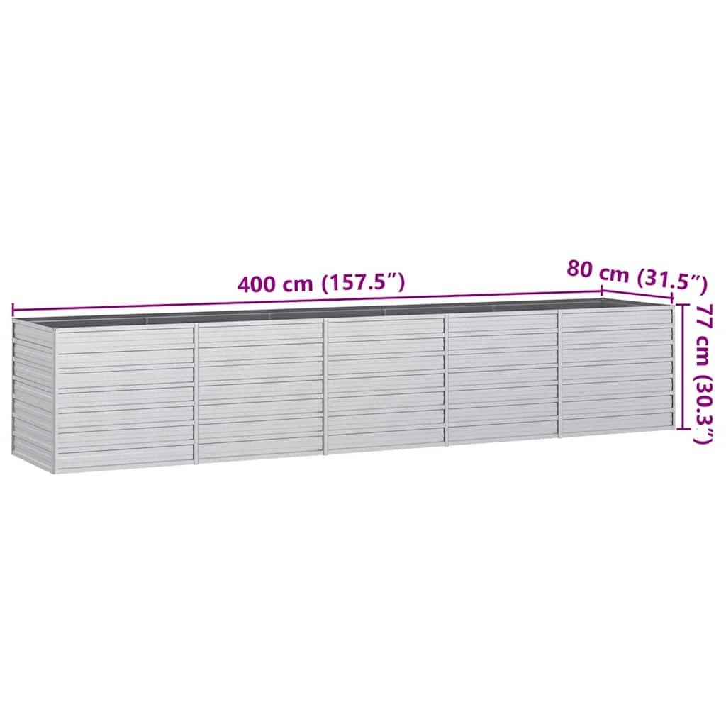 vidaXL Garden Raised Bed 400x80x77 cm Galvanized Steel Silver
