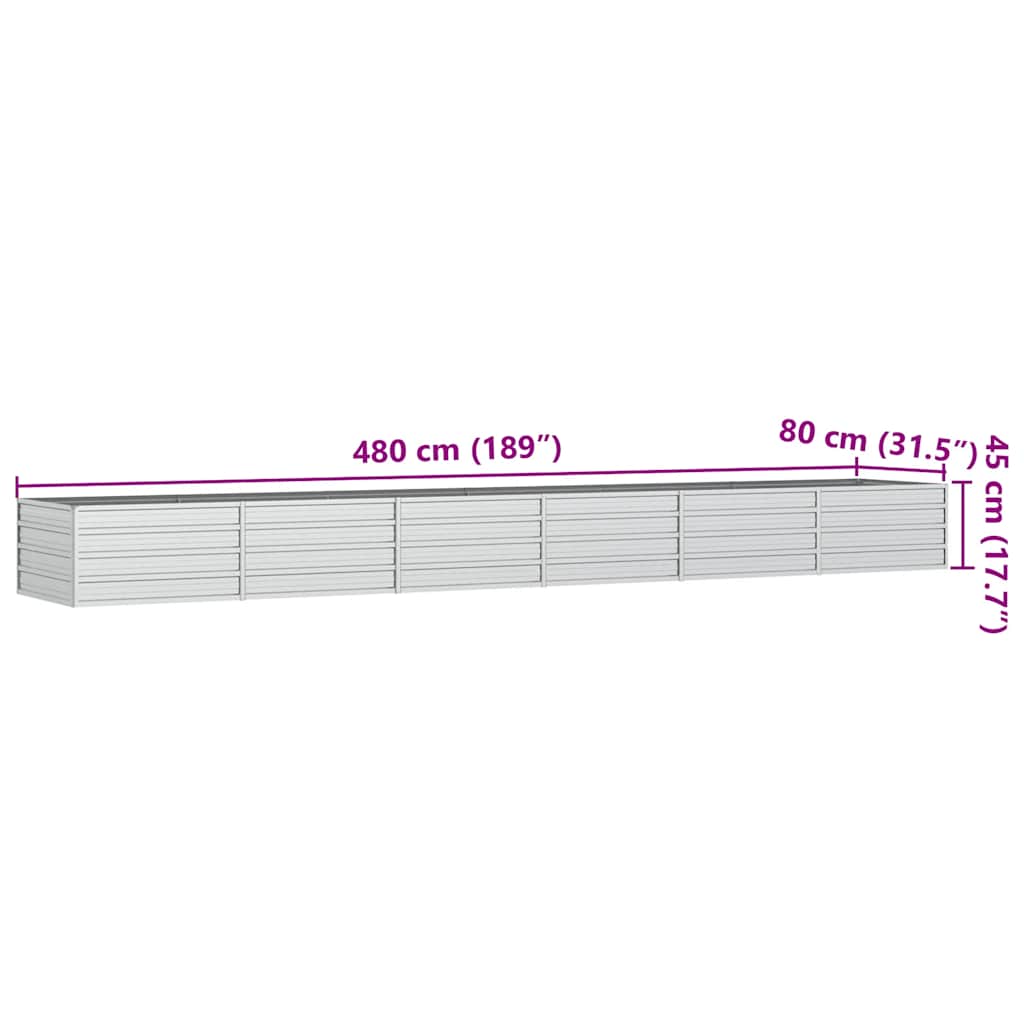 vidaXL Garden Raised Bed 480x80x45 cm Galvanized Steel Silver