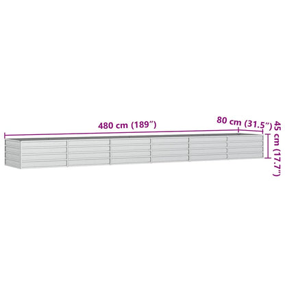 vidaXL Garden Raised Bed 480x80x45 cm Galvanized Steel Silver