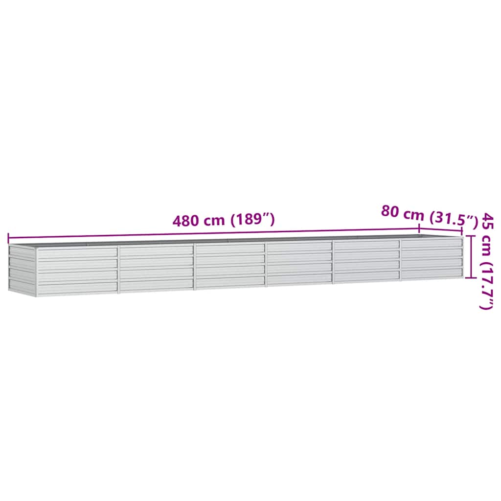 vidaXL Garden Raised Bed 480x80x77 cm Galvanized Steel Silver