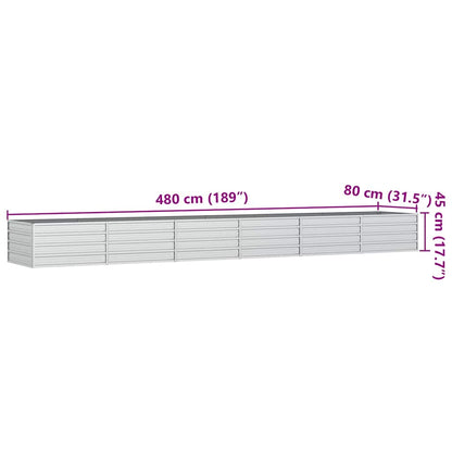 vidaXL Garden Raised Bed 480x80x77 cm Galvanized Steel Silver