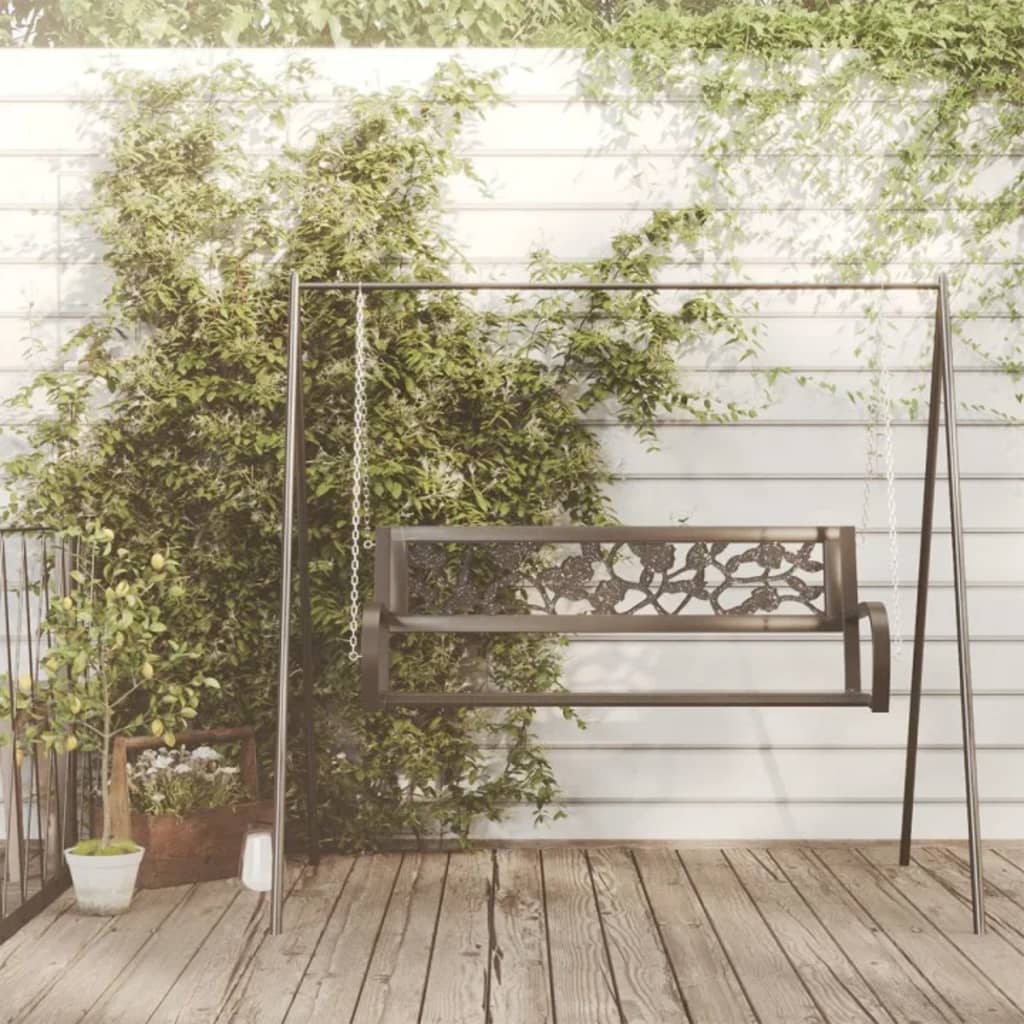 vidaXL Garden Swing Bench | Black | Steel and Plastic | Medium