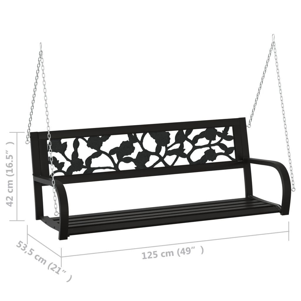 vidaXL Garden Swing Bench | Black | Steel and Plastic | Medium