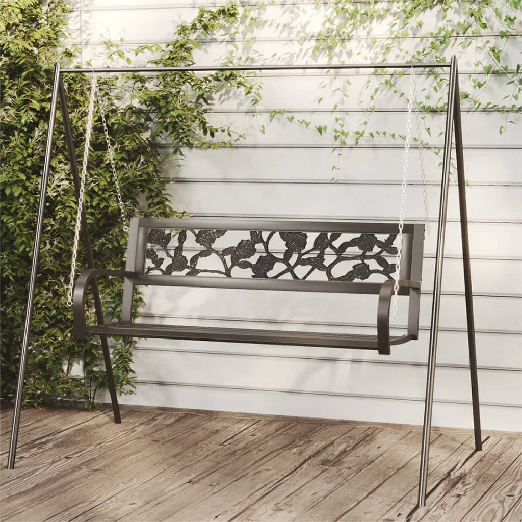 vidaXL Garden Swing Bench | Black | Steel and Plastic | Medium