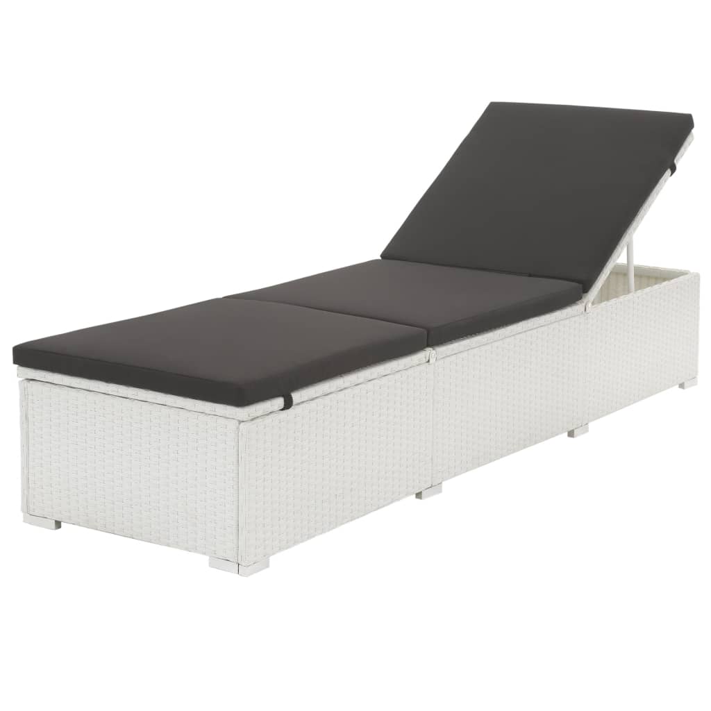 vidaXL Sun Lounger with Black Cushion Poly Rattan White