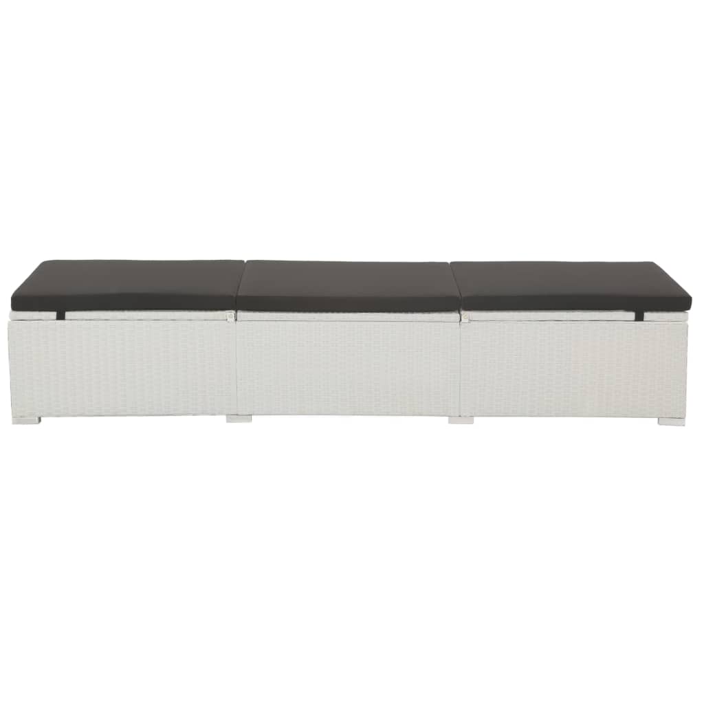 vidaXL Sun Lounger with Black Cushion Poly Rattan White