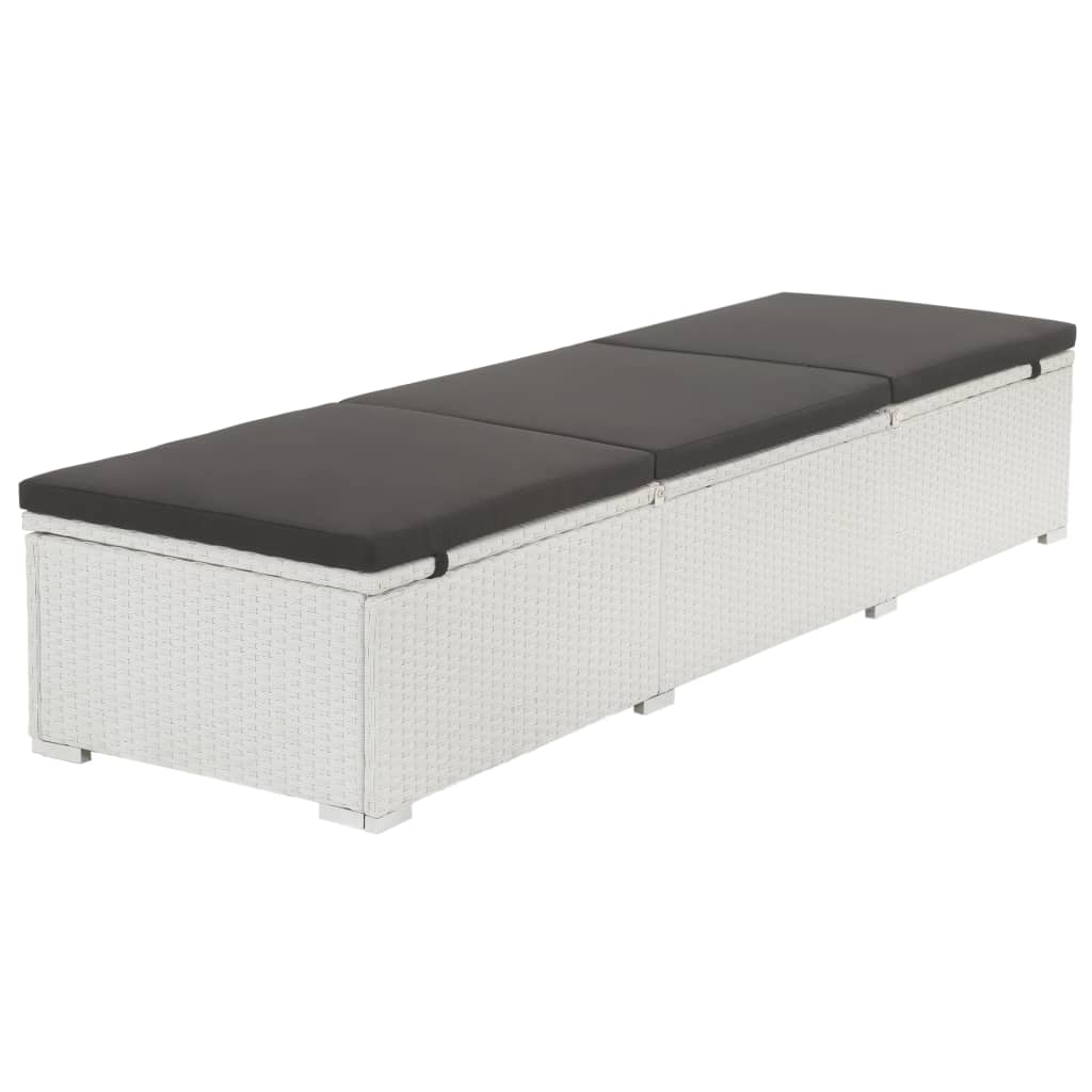 vidaXL Sun Lounger with Black Cushion Poly Rattan White