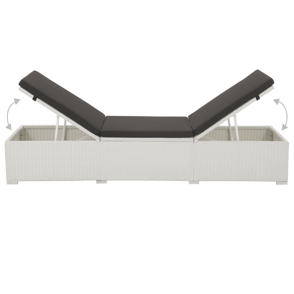 vidaXL Sun Lounger with Black Cushion Poly Rattan White