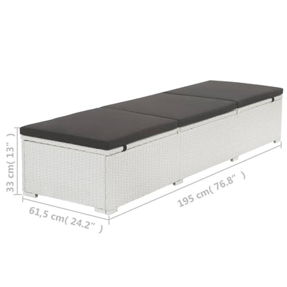 vidaXL Sun Lounger with Black Cushion Poly Rattan White
