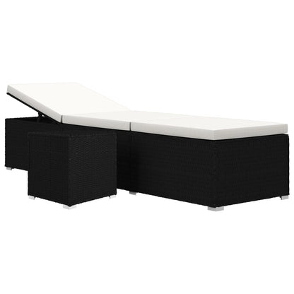 vidaXL Sun Lounger with Cushion and Tea Table Poly Rattan Black