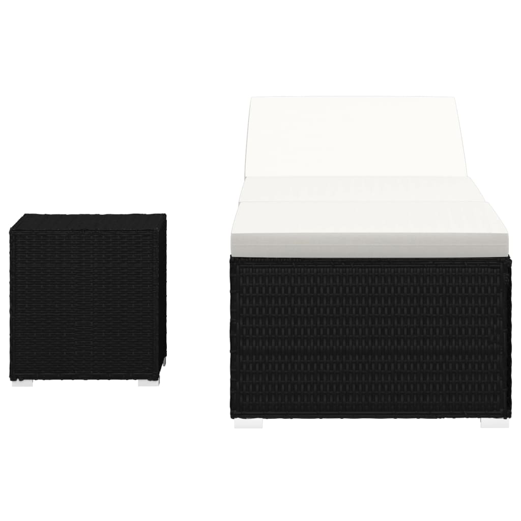 vidaXL Sun Lounger with Cushion and Tea Table Poly Rattan Black