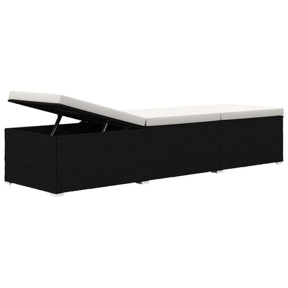 vidaXL Sun Lounger with Cushion and Tea Table Poly Rattan Black