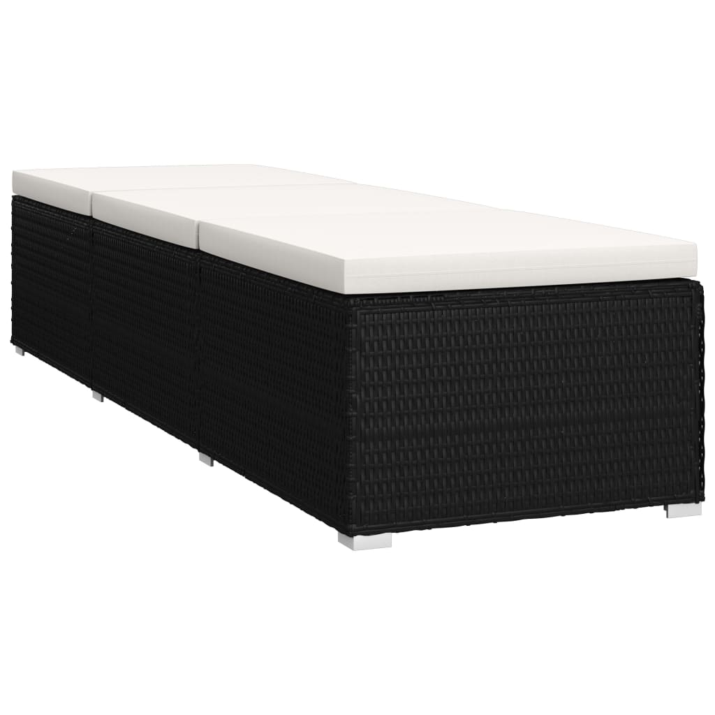 vidaXL Sun Lounger with Cushion and Tea Table Poly Rattan Black