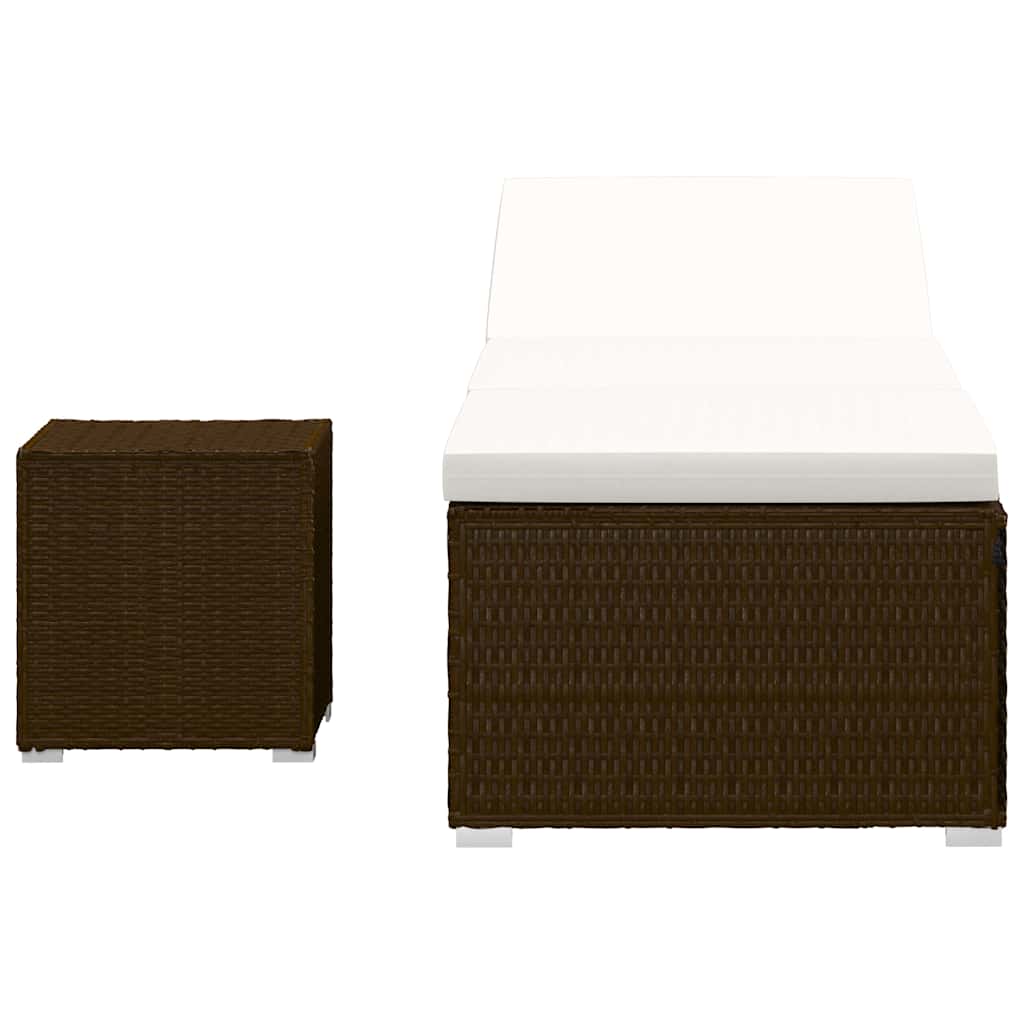 vidaXL Sun Lounger with Cushion and Tea Table Poly Rattan Brown
