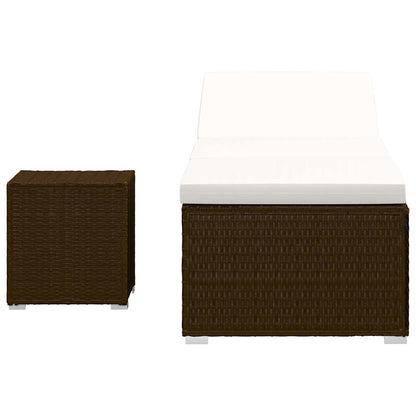 vidaXL Sun Lounger with Cushion and Tea Table Poly Rattan Brown