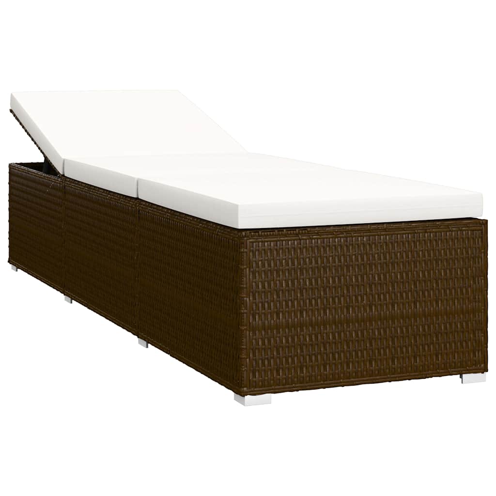 vidaXL Sun Lounger with Cushion and Tea Table Poly Rattan Brown