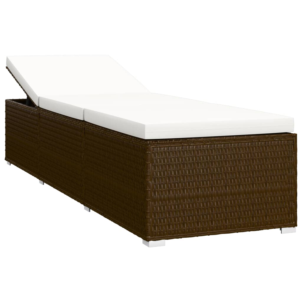 vidaXL Sun Lounger with Cushion and Tea Table Poly Rattan Brown