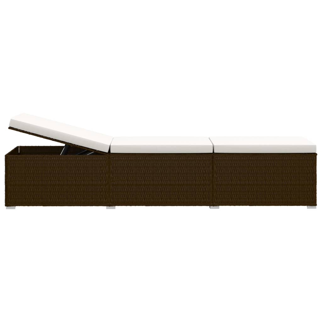 vidaXL Sun Lounger with Cushion and Tea Table Poly Rattan Brown