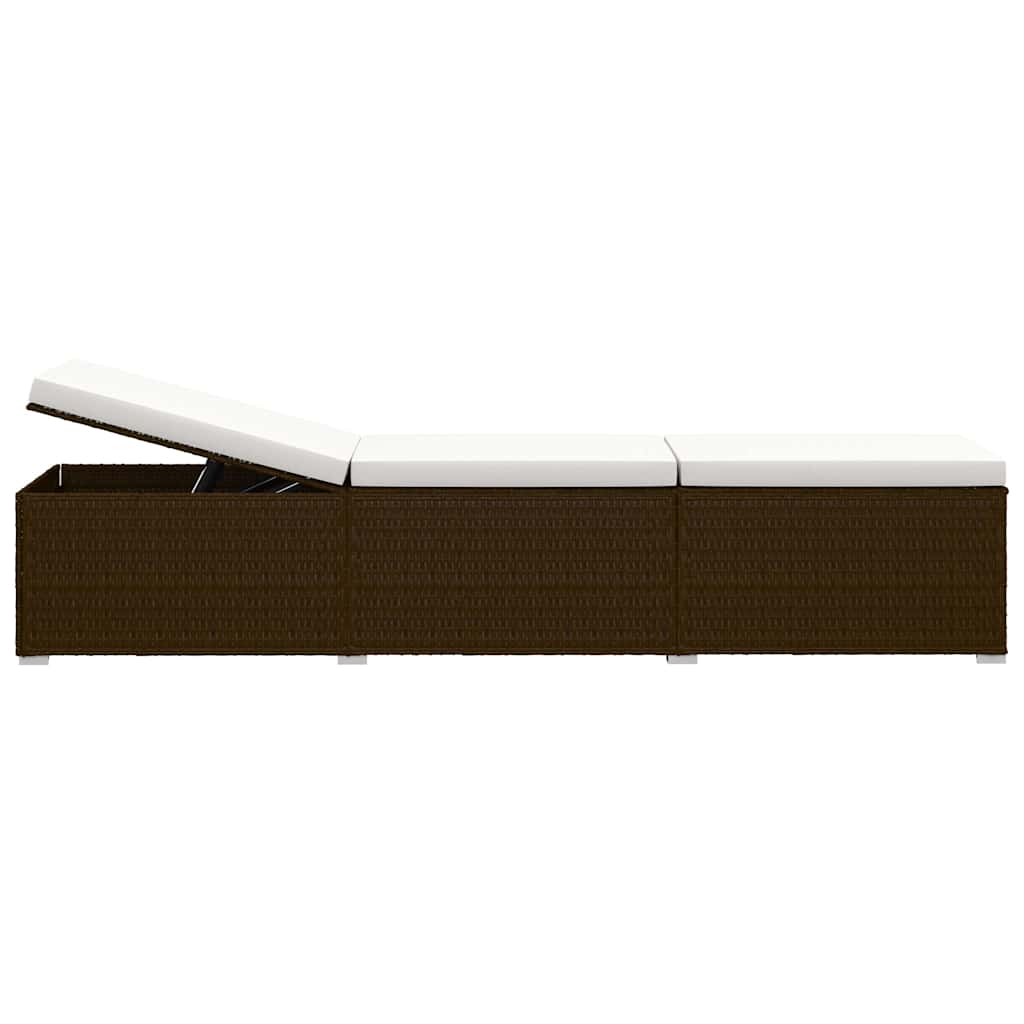 vidaXL Sun Lounger with Cushion and Tea Table Poly Rattan Brown
