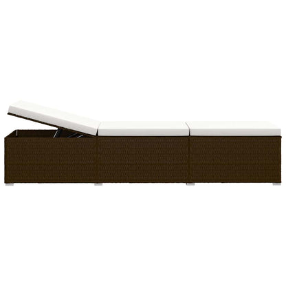 vidaXL Sun Lounger with Cushion and Tea Table Poly Rattan Brown